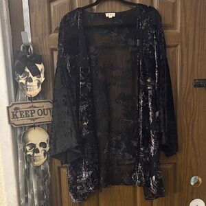 Velvet Burnout Floral Duster-Bell Sleeves